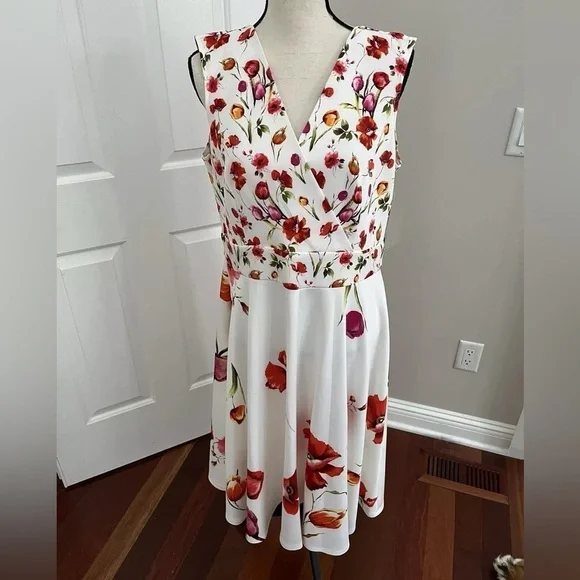 π GORGEOUS danny and nicole Cream/White Pink Floral Sleeveless Dress, size 16 - Picture 1 of 9